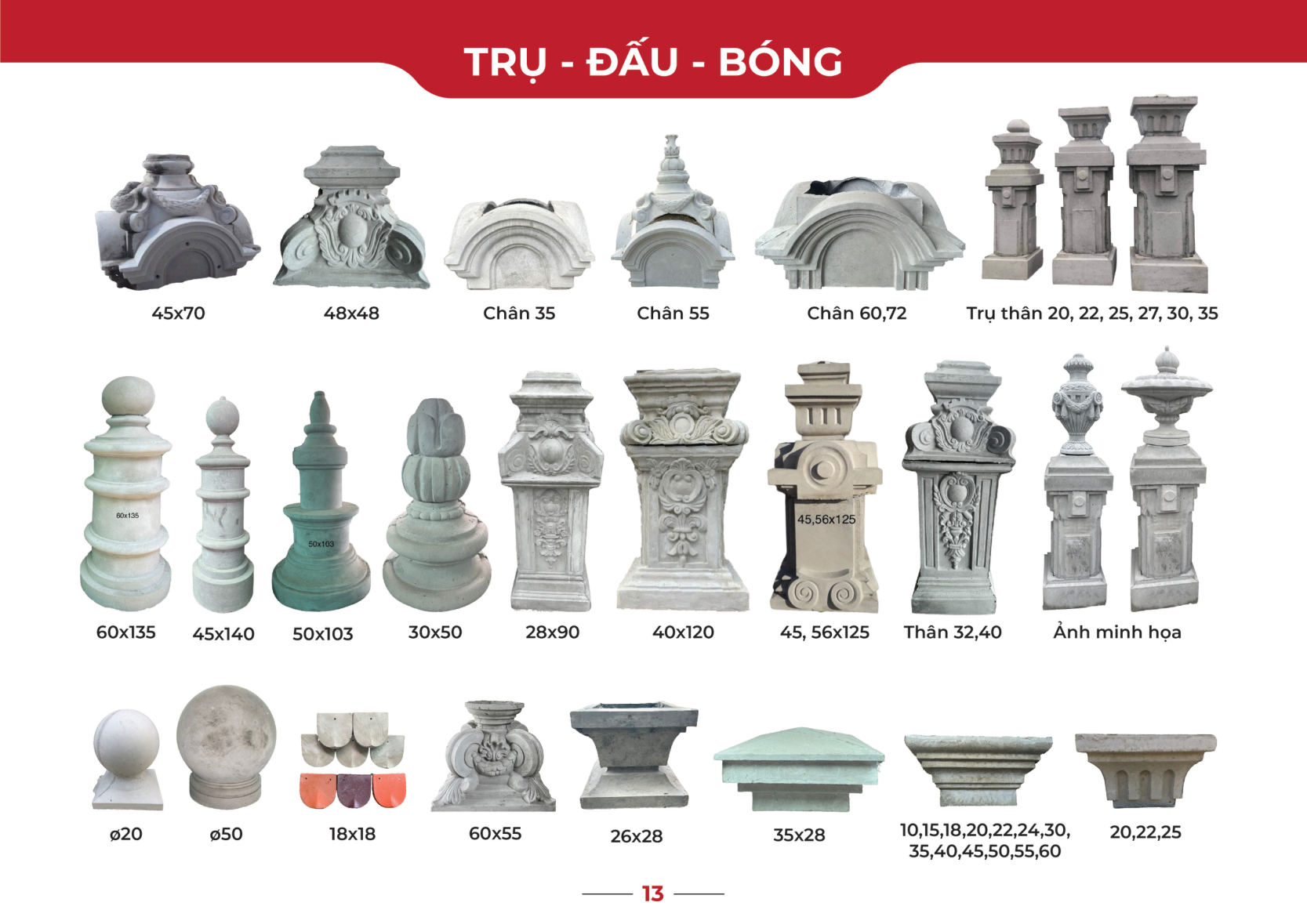 Mẫu trụ – đấu – bóng xi măng – catalogue Nga Long trang 13