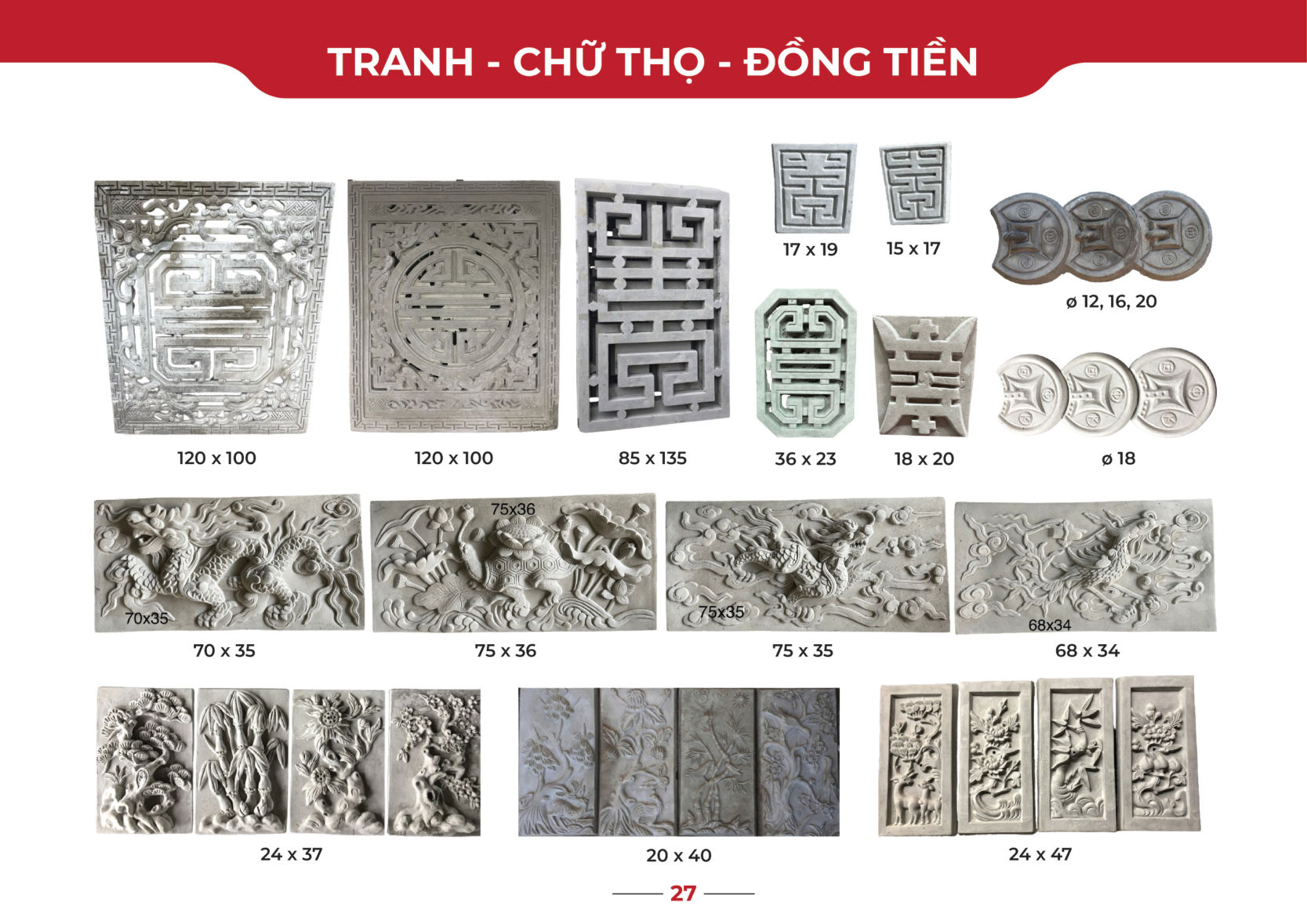 Mẫu tranh – chữ thọ – đồng tiền xi măng – catalogue Nga Long trang 27