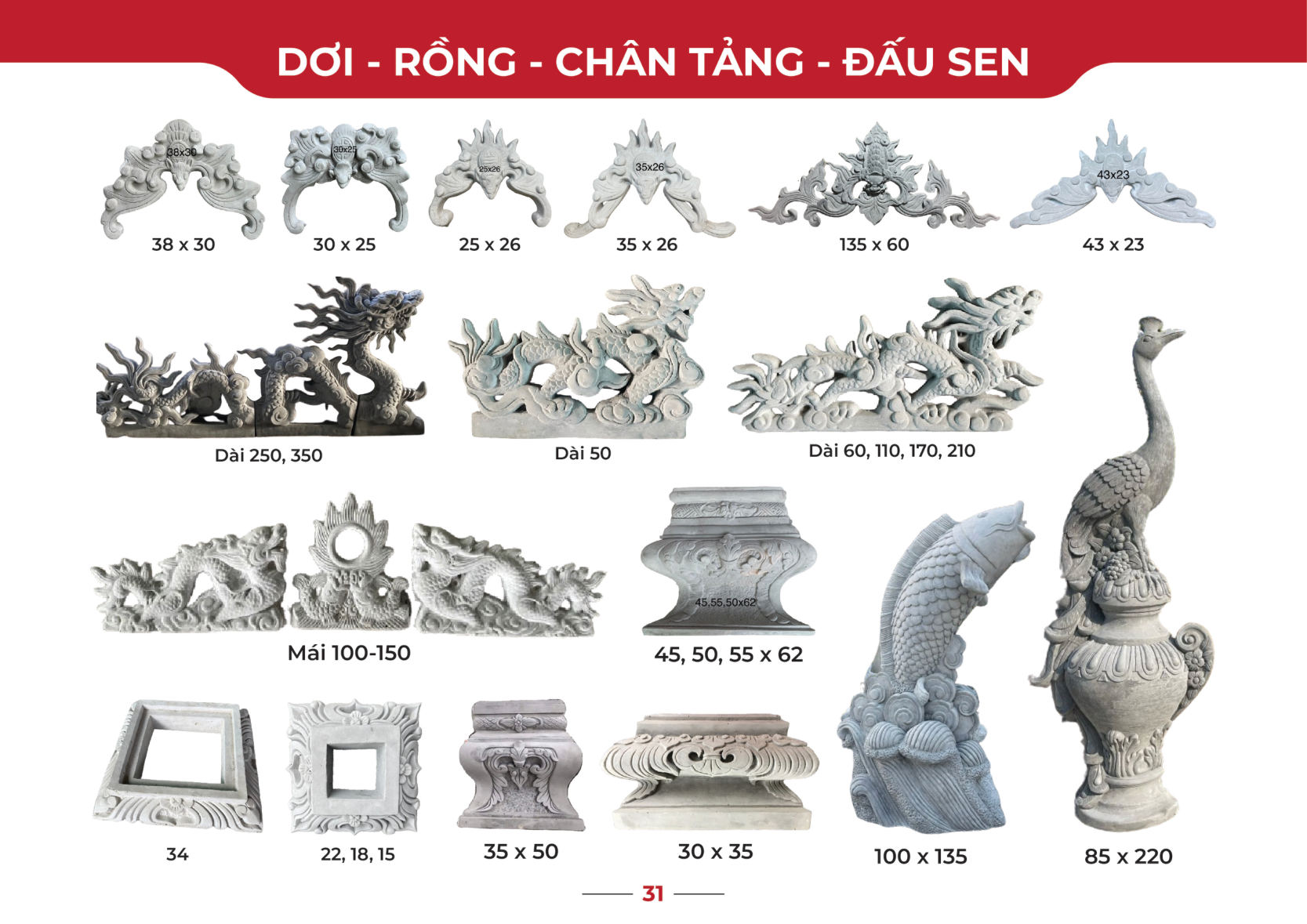 Mẫu dơi – rồng – chân tảng – đấu sen xi măng – catalogue Nga Long trang 31